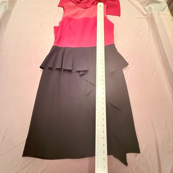 NWOT Teri Jon Red/Black Asymmetrical Midi Dress w/ Leather Belt 12/Large $698 - Picture 14 of 14